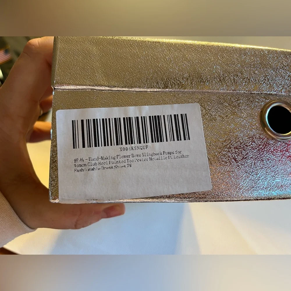 NIB Clmhoe Metallic Slingback Heels Pointed Toe Bow Kitten Heel size 7 - Picture 6 of 7